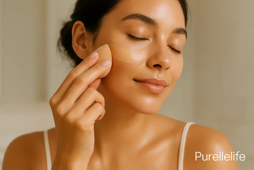 Person applying tinted SPF for a natural, glowing finish