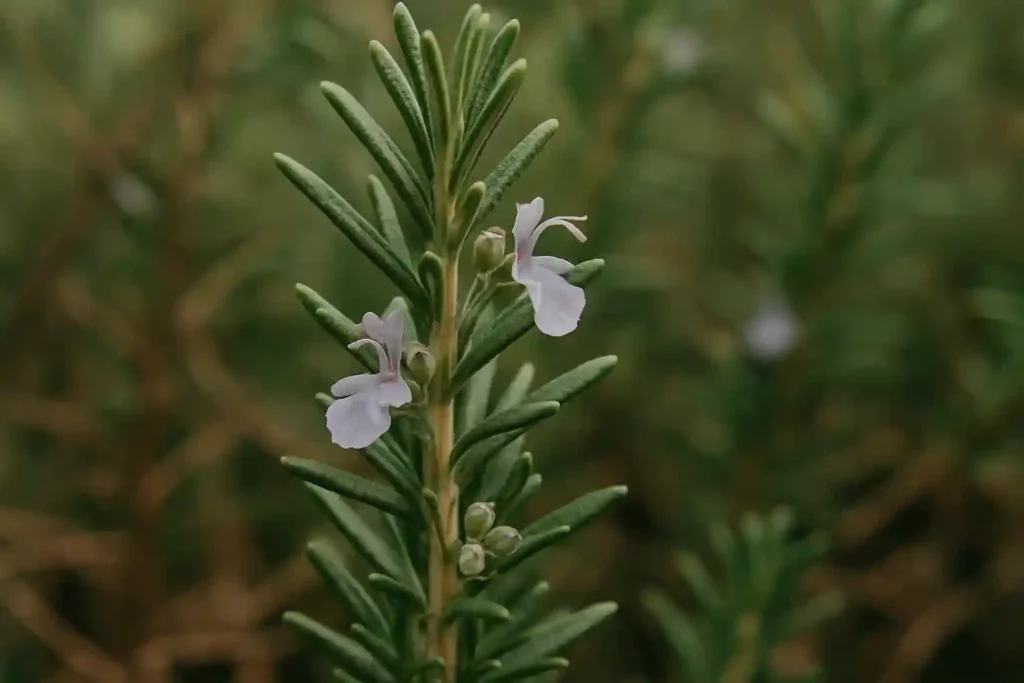 Green Rosemary  plant with small white flowers