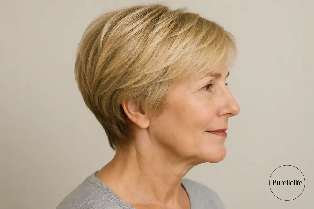 An old women image click from side with Short Layered Hairstyles