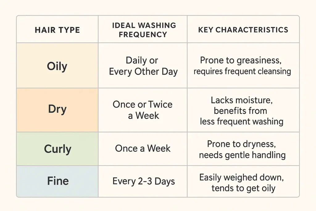Table of every hair type washing frequency