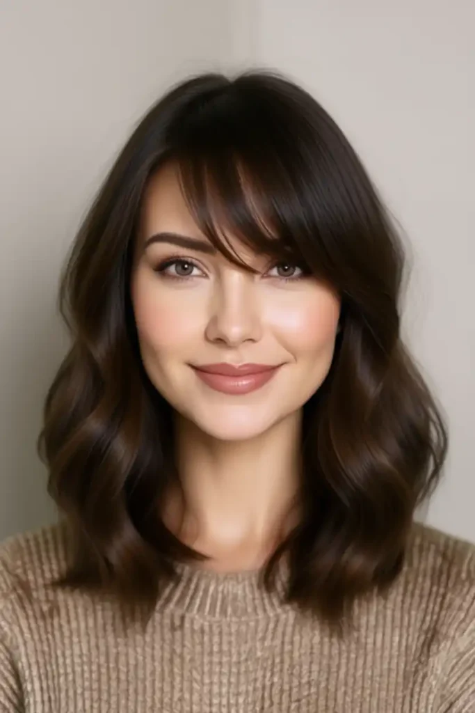 Shoulder-Length Lob with Side Bangs